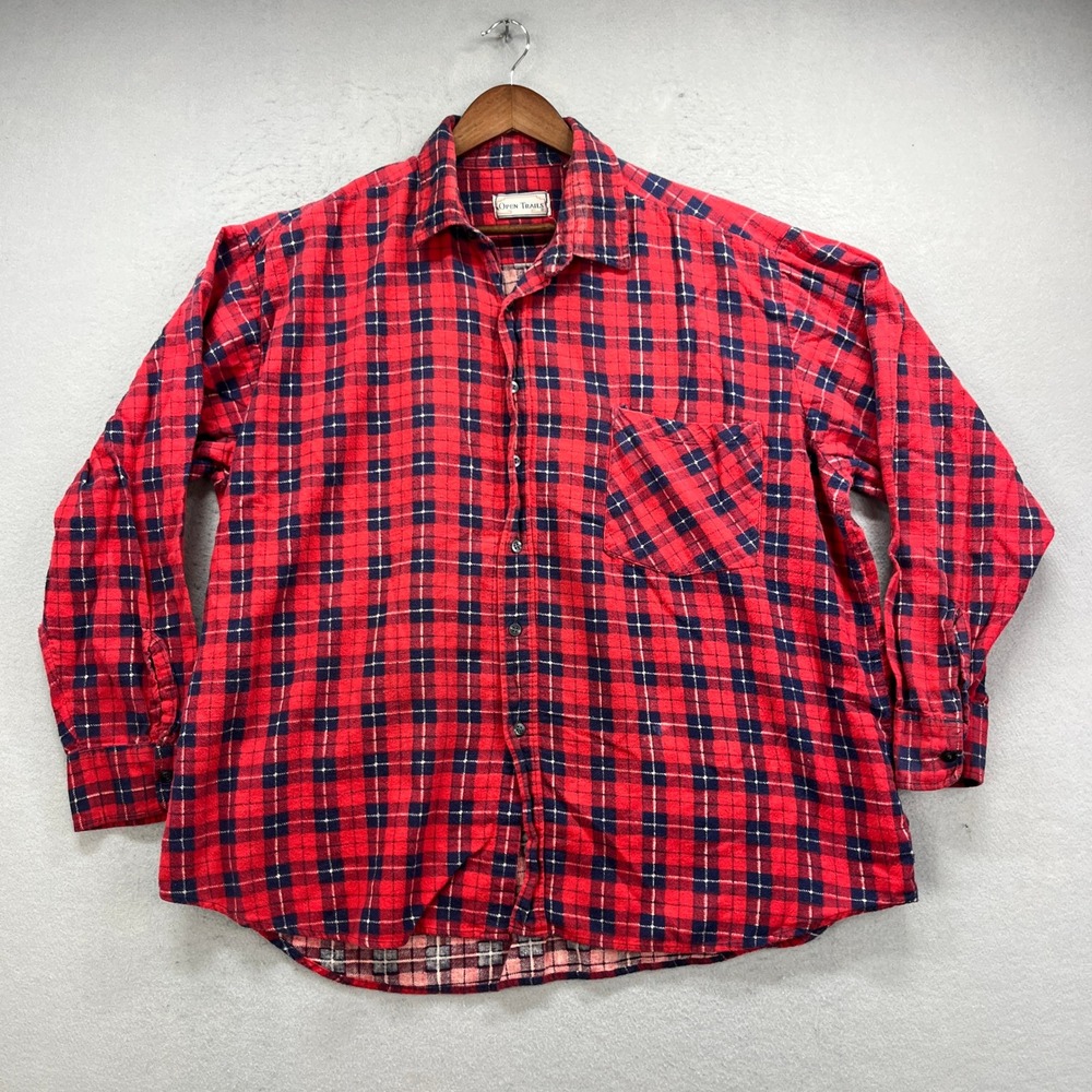 Open Trails Flannel Shirt Mens XXL Red Tartan Plaid Rugged Lumberjack Cabincore